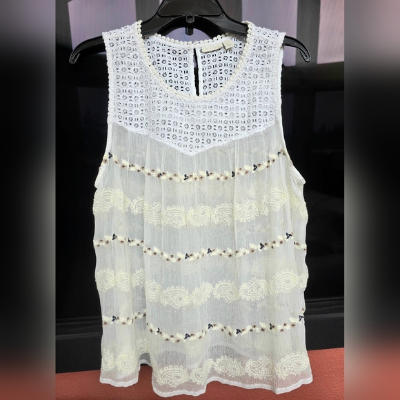 NWOT Hinge white mixed lace top size 1 - Picture 2 of 12
